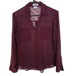 Express Womens SP Red Dotted Long Sleeves Slim Fit Sheer Portofino Shirt Blouse